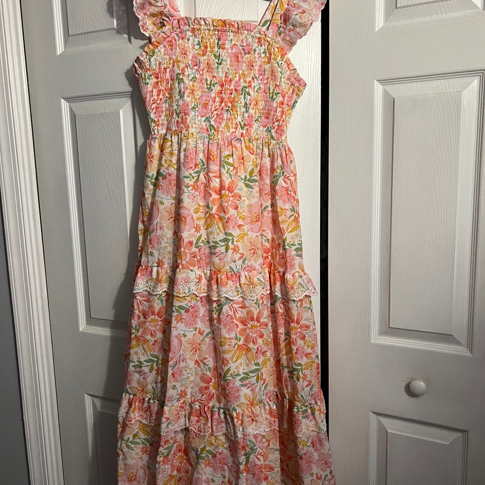 NWOT Haute Hippie Orange and Pink Smocked Tiered Sundress - Picture 1 of 13